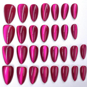 30 faux ongles en amande rouge rose, yeux de chat, simples, manucure DIY, ongles à presser, brillants, autocollants, faux patchs pour femmes - Product Image 4