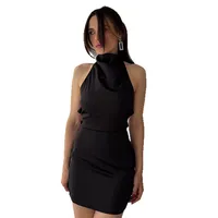 Robe trapèze noire sans manches et dos nu pour femme, coupe ajustée, style sexy, tailles S, M, L