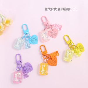Llavero de aleación con forma de corazón de oso transparente, color caramelo, lindo, accesorio DIY para bolso y cadena de teléfono, colgante para pareja - Product Image 2