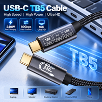 Kabel Thunderbolt 5 Tipe C Kecepatan Tinggi 80Gbps 120Gbps Transfer Data PD240W 5A Pengisian Cepat Video 16K untuk Monitor Laptop