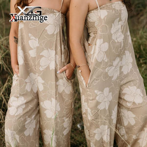 От производителя, гавайский комбинезон, Свободный комбинезон с цветочным принтом из полиэстера и спандекса, смешанный атласный пляжный комбинезон с принтом - Product Image 2