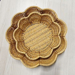 등나무 서빙 트레이 세트 2 짠 과일 바구니 가정 장식 커피 테이블 가리비 가장자리 - Product Image 2