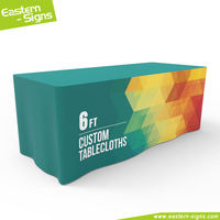 Nappe de table personnalisée extensible en tissu polyester imperméable à prix abordables avec logo pour les événements de salons publicitaires professionnels