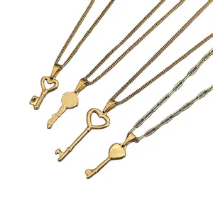 Supplier wholesale titanium steel vintage peach heart Key pendant DIY Necklace pendant Popular ornament accessories