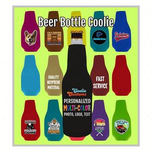 Manchon isotherme personnalisé en néoprène pour bouteille de bière, avec transfert vinyle couleur, fermeture éclair et design au choix - Product Image 1