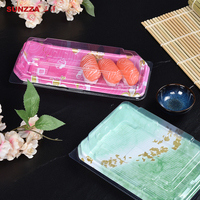 Sunzza kemasan makanan kue kustom transparan baki makan sekali pakai kotak kemasan plastik persegi panjang kotak Sushi dengan tutup