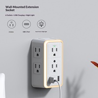 Stop Kontak Anti Lonjakan Tegangan dengan Lampu Sensor Cahaya, 6 Stop Kontak Ekstensi 24A, Anti Api
