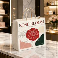 Sac shopping en papier d'art imprimé sur mesure avec motif de roses, sac cadeau de luxe pour emballage de boutique