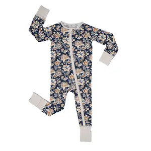 Digital Printed Romper Organic Bamboo Soft Viscose Zipper Long Sleeve Onesie Baby Clothes Two Way Zippers Baby Bamboo Romper