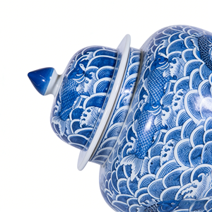 Pot de rangement général à couvercle bleu et blanc peint à la main, <span class=keywords><strong>d</strong></span>écoration élégante pour la maison, l'hôtel, les mariages, cadeau, céramique de Jingdezhen - Product Image 3
