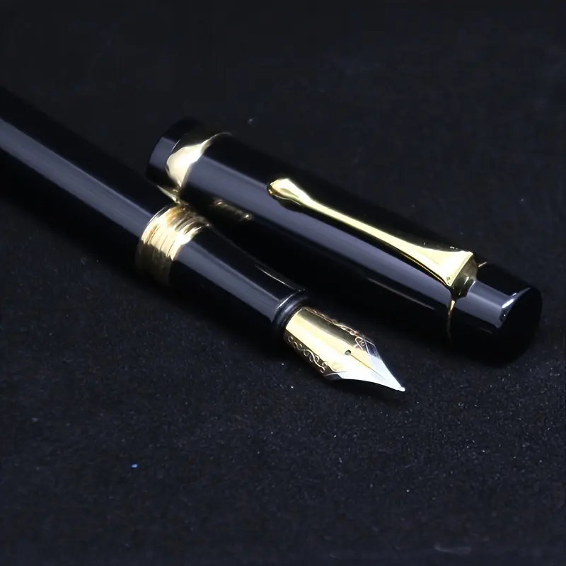 [Productos personalizados] Pluma estilográfica de caligrafía de pluma negra de iridio de negocios Premium OEM, el mejor regalo para hombres (tinta negra/azul)