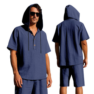 <span class=keywords><strong>Camicia</strong></span> estiva da <span class=keywords><strong>uomo</strong></span> in cotone Casual a maniche corte pantaloncini da spiaggia abito di <span class=keywords><strong>lino</strong></span> con cappuccio camicie <span class=keywords><strong>e</strong></span> <span class=keywords><strong>pantaloni</strong></span> corti - Product Image 3