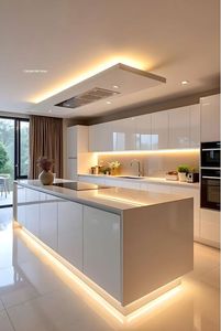 モダンパントリーリビングルームオークベニヤウッドシンクランドリー塗装キッチンアイランド家具食器棚キャビネットユニットデザイン - Product Image 3