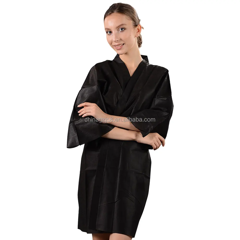 Vliesstoff Kimonos Einweg-SPA-Bekleidung Kleid Friseurkleid Salonkleid weiß schwarz Bademantel PP Kimono Kleid Einweg-Mantel für Damen