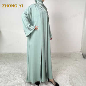 Ensemble Abaya Deux Pièces Kimono Modeste Couleur Unie Personnalisé Dubaï en Tissu Jazz de Haute Qualité pour Femmes Vêtements Islamiques - Product Image 4