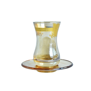 Lusso dorato squisito stampato trasparente <span class=keywords><strong>bicchieri</strong></span> da caffè Arabo tazza da tè in vetro turco e piattini Set - Product Image 2