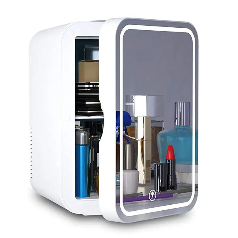 Портативный маленький розовый мини-холодильник для макияжа косметический холодильник для ухода за кожей красоты со светодиодным 8-литровым зеркалом для комнаты