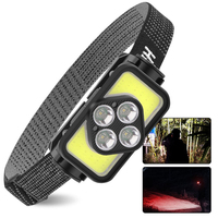 Lampe frontale LED tactique rechargeable XPE+COB 500 lumens avec zoom et stroboscope pour camping, course et activités de plein air