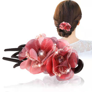 Accessori per gioielli per capelli da donna in Tulle rosa fermaglio per capelli con forcine a forma di anatra elegante in cristallo asiatico sudorientale - Product Image 4
