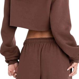 Sudadera ODM recortada de gran tamaño con capucha Raw Hem Cordón Gimnasio Sudaderas con capucha para mujer - Product Image 6