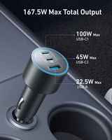 Pengisi Daya Mobil Anker USB C 167.5W Maks 3 Port Ultra Ringkas Tipe C Pengisi Daya Cepat untuk Ponsel iPhone 17 16 15