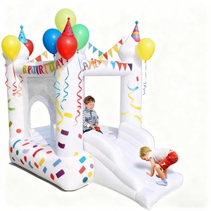 Château gonflable extérieur blanc à thème d'anniversaire avec souffleur, maison de rebond pour fête, parc de trampoline - Product Image 1