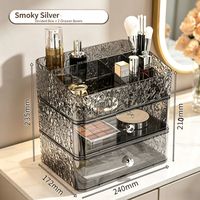 Boîte de rangement pour maquillage anti-poussière à texture glacée, multi-couches, transparente, pour le soin de la peau, pour la coiffeuse de chambre à coucher