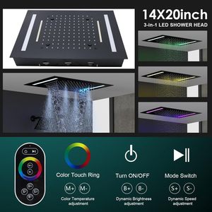 14x20 pollici di lusso nero soffitto montaggio LED pioggia <span class=keywords><strong>doppio</strong></span> pioggia soffioni <span class=keywords><strong>doccia</strong></span> bagno termostatico sistema <span class=keywords><strong>doccia</strong></span> Set infissi - Product Image 3