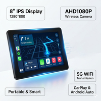 Autoradio portable 8 pouces avec CarPlay sans fil, Android Auto, caméra embarquée, caméra de recul sans fil IR, aide au stationnement