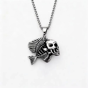 Collar de hombre de acero inoxidable con colgante de esqueleto de pez y calavera y cadena de 60 cm de Yunnique - Product Image 5