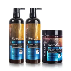 Stokta Keratin saç şampuan ve saç kremi seti toptan doğal organik Biotin Private Label şampuan ve saç kremi