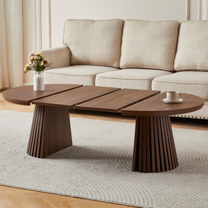 Wooden Round Coffee <b>Table</b> Flexible Extendable Oval Design Multi-functional Space-saving Living Room Furniture - Product Image 1