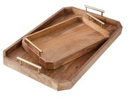 Plateau décoratif avec poignées dorées, plateau rustique pour ottoman, pour table basse, plateaux en bois