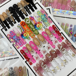 Magnifique <span class=keywords><strong>kit</strong></span> de <span class=keywords><strong>faux</strong></span> <span class=keywords><strong>ongles</strong></span> fait main recouvert de <span class=keywords><strong>gel</strong></span> UV, vente en gros de 10 pièces, conception unique extra longue, <span class=keywords><strong>ongles</strong></span> artificiels Y2K - Product Image 4