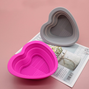 Heart Shape Pink <b>Silicone</b> Makeup Brush Cleaner Bowl Low MOQ Private Label Washing Mat Pad Cosmetic Cleaning Beauty <b>Tool</b> - Product Image 1