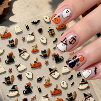 Autocollants pour ongles Halloween en relief motif dessin animé, adorables citrouilles 3D et fantômes roses, pour enfants, autocollants adhésifs pour manucure, vente en gros