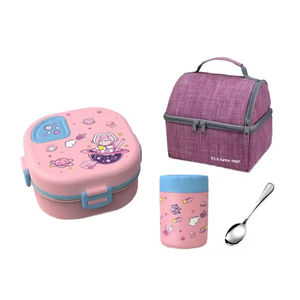 Boîte à lunch isotherme pliable et portable en acier inoxydable sans BPA avec couvercle en plastique mignon, compatible micro-ondes, 3 compartiments, pour l'école - Product Image 2