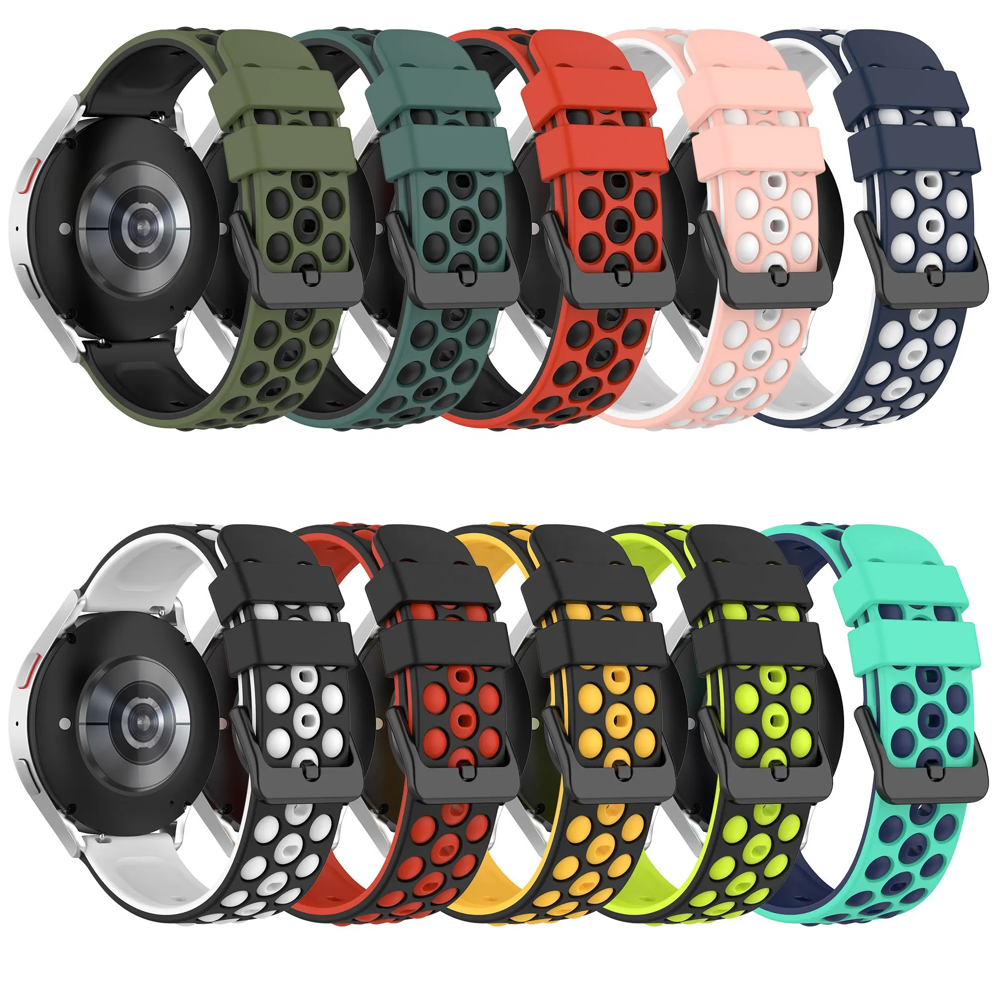 Double Color Style 20mm 22mm Silicone Watch Armband Bracelet For Samsung Galaxy Watch 4 5