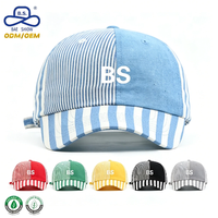 Casquette de baseball en sergé Oxford bleu uni et rayé bicolore, de luxe, sportive, avec impression de logo personnalisé, pour toutes les saisons, vente en gros
