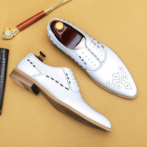 Chaussures Richelieu pour hommes en cuir véritable blanc, à bout pointu, à lacets, respirantes, pour le bureau, toutes saisons, semelle extérieure en caoutchouc - Product Image 3