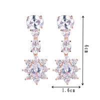 Boucles d'oreilles pendantes tournesol de luxe plaquées or blanc avec zircone cubique 3A, boucles d'oreilles de mariée plaquées or rose pour mariage et bal de promo