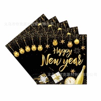 Assiettes, gobelets et serviettes en papier à thème du Nouvel An noir et or, ensemble de fournitures de fête jetables, vente chaude