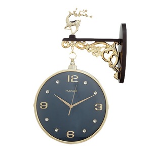 Luxury Lucky Deer Double-Sided Quartz Wall <b>Clock</b> Round White <b>Battery</b> Powered Christmas Decoration Home Office Use - Product Image 5