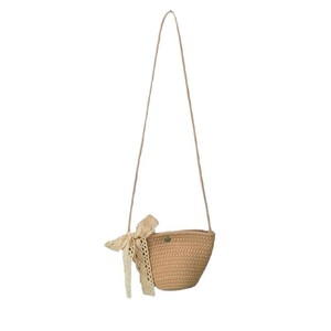 Straw Bucket Bag Cylindrical Crossbody Shoulder Bag With Lace Bow Beach Casual Women's <b>Small</b> Portable Spring 2023 - Product Image 5