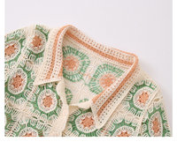 Cardigan tricoté d'été pour femme, à manches courtes, ajouré, avec col contrastant et empiècements courts, vente en gros directe usine