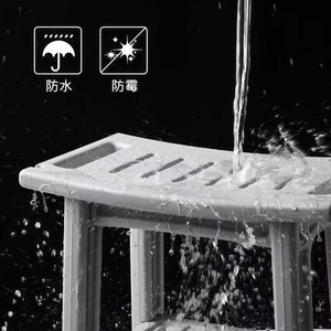 Tabouret de douche pour salle de bain, 56x46x46cm, rangement à double couche, blanc, gris, plastique PE, antidérapant, stable, pour personnes âgées, enfants enceintes - Product Image 3