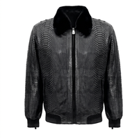 Veste en cuir gaufré peau de serpent Nouveau blouson bombardier en cuir noir imprimé python avec col détachable veste en fausse fourrure