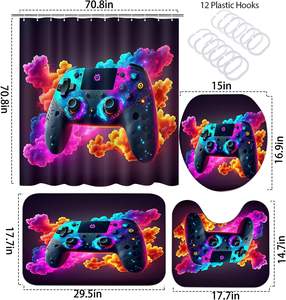 Juego <span class=keywords><strong>de</strong></span> 4 Uds. <span class=keywords><strong>De</strong></span> cortinas <span class=keywords><strong>de</strong></span> ducha con cortina <span class=keywords><strong>de</strong></span> ducha impermeable, alfombrilla <span class=keywords><strong>de</strong></span> baño antideslizante, alfombra absorbente y tapa <span class=keywords><strong>de</strong></span> inodoro en Stock - Product Image 2