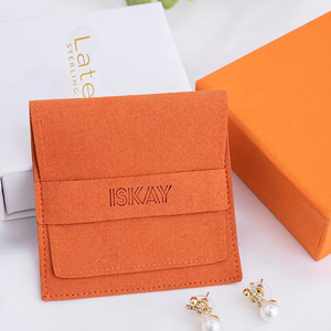Lateen Small <b>Orange</b> Microfiber <b>Paper</b> Exterior Jewelry Pouch with Envelope Flap Logo Slide Packaging - Product Image 1