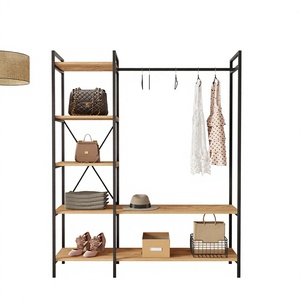 Wardrobe Closet Organizer with Garment <b>Rack</b> and Storage Shelves <b>Clothing</b> <b>Rack</b> with Shelves and Metal Frame Wardrobe - Product Image 1